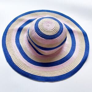 Toddler Girls Janie & Jack Wide Brimmed Floppy Striped Straw Sun Hat 12-24 Mo.